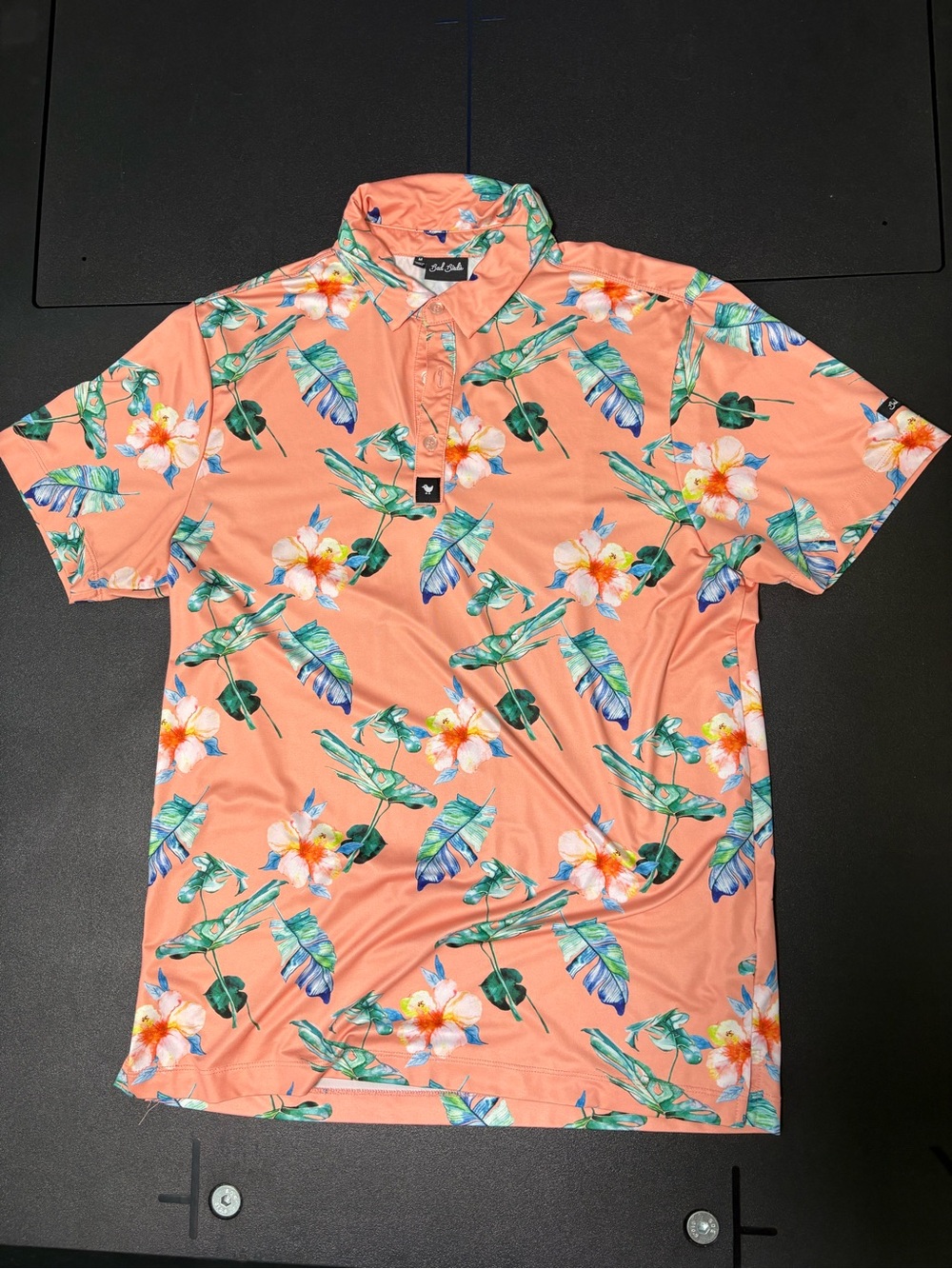 Men's Floral Peach Short-Sleeve Polo Shirt